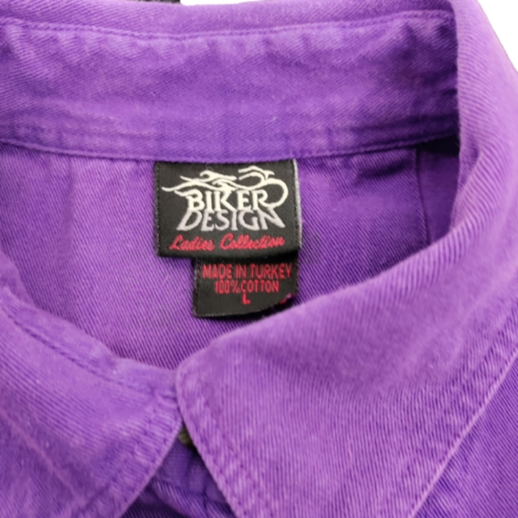 Biker design ladies large Sturgis 2012 Black hills rally purple button down top - Picture 12 of 12